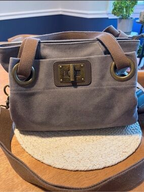 ZEDE  Canvas Crossbody Bag in Gray with Brown Accents